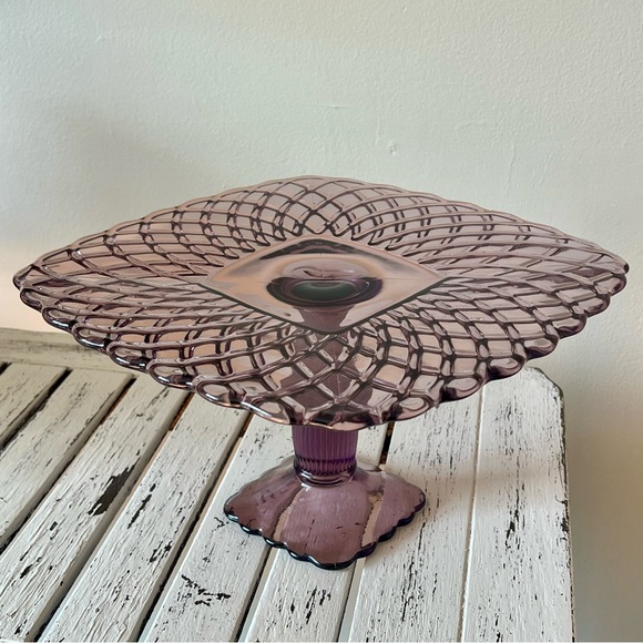 Le Smith Other - Vintage LE Smith Trellis Lavender Purple Square Pedestal Cake Plate Stand
